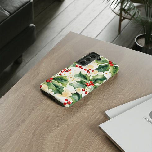Christmas Holly on a Golden Background - Impact Resistant Phone Case